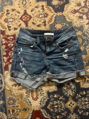 SO Distressed Rolled Cuff Denim Shorts - Blue Wash